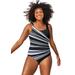 Plus Size Women's Chlorine Resistant Square Neck Tank One Piece Swimsuit by Swimsuits For All in Black White Starburst (Size 12)