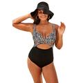 Plus Size Women's Cut Out Underwire One Piece Swimsuit by Swimsuits For All in Black White Abstract (Size 16)
