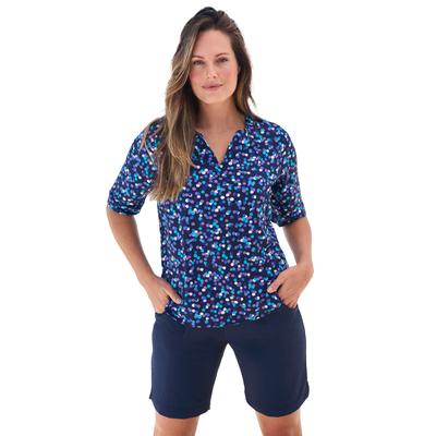 Plus Size Women's Three-Quarter Sleeve Swim Tee by Swim 365 in Blue Dots (Size 42/44) Rash Guard