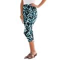 Plus Size Women's Essential Stretch Capri Legging by Roaman's in Teal Watercolor Leaves (Size 30/32) Activewear Workout Yoga Pants