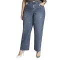 Plus Size Women's High Rise Loose Grommet Jean by ELOQUII in Medium Wash (Size 28)