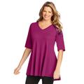Plus Size Women's Elbow Sleeve V-Neck Fit and Flare Tunic by Woman Within in Raspberry (Size 4X)