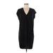 Left Coast by Dolan Casual Dress - Shift V Neck Short sleeves: Black Solid Dresses - Women's Size Medium Petite