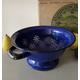 Vintage blue and black enamel colander - strainer - sieve - kitchenalia