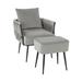 Costway Modern Dutch Velvet Accent Chair and Ottoman Set with Weaved Back and Arms-Gray