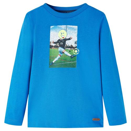 vidaXL Kinder-Langarmshirt mit Fußballspieler-Aufdruck Kobaltblau 128