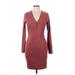 Haute Monde Casual Dress - Bodycon V Neck Long sleeves: Burgundy Solid Dresses - Women's Size Large