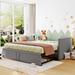 Twin Size Daybed Frame Velvet Upholstered Platform Bed Frame with Pop Up Trundle Bed Frame for Bedroom, No Box Spring Need, Gray