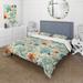 Designart "Vintage Blue Minimalism Floral Blossums I" Orange Floral Bedding Cover Set With 2 Shams