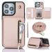 for iPhone 14 Pro Case Wallet for Women Removable Adjustable Shoulder Strap Flip PU Leather Slim Back Zipper Purse Case with Card Slot Holder Stand RFID Blocking Magnetic Buttons Rosegold