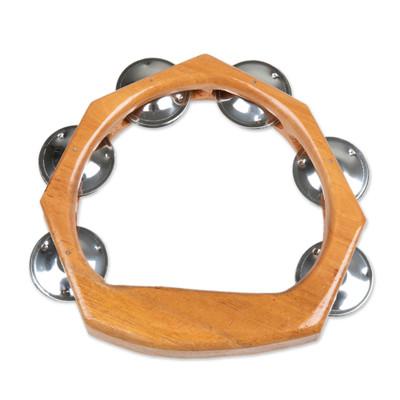 Funky Tune,'Teak Wood and Stainless Steel Tambourine from Bali'