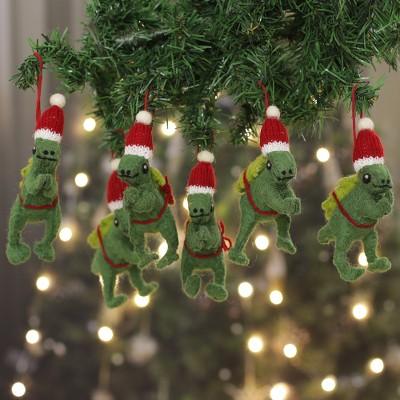 Dashing Dinos,'Set of 4 Dinosaur Ornaments Wool Fe...