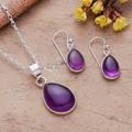 Blissful Amethyst,'Amethyst Cabochon Pendant Necklace and Earrings Jewelry Set'