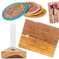 Natural Essentials,'Curated Gift Set with 4 Coasters 6 Teak Trivets and Vase'