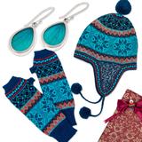 Winter Serenity,'Curated Gift Set with Chullo Hat Fingerless Mitts & Earrings'