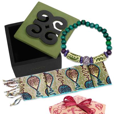 African Legacy,'African Curated Gift Set with Scarf Bracelet Decorative Box'