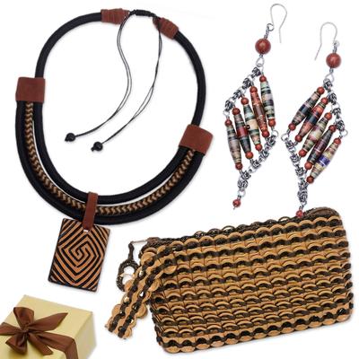 'Eco-Friendly Wristlet Necklace and Earrings Curated Gift Set'