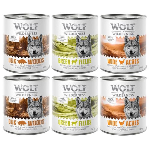 6x800g Mix-Paket Adult Wolf of Wilderness getreidefreies Hundefutter nass