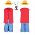 Costume de Cosplay de Luffy pour Enfant et Adulte Tenue d'Halloween avec Chapeau Chemise et Short
