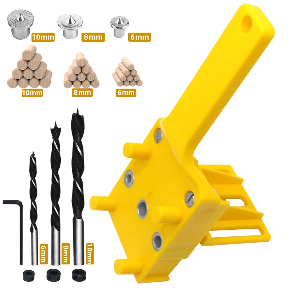 Gabarit de chevilles pour le travail du bois, adapté au Guide de perçage de 6/8/10mm, manchon métallique, perçage du bois, outils de scie cloche, gabarits portatifs avec 3 perceuses
