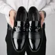 Chaussures formelles en cuir PU noir pour hommes chaussures provoqué à enfiler Oxfords chaussures