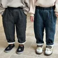 Jeans rétro en velours chaud pour enfants pantalons en denim épais pour enfants pantalons en coton