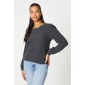 Tall Diamonte Puff Sleeve Brushed Long Sleeve Top