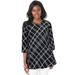 Plus Size Women's Stretch Knit Swing Tunic by Jessica London in Black Bias Stripe (Size 12) Long Loose 3/4 Sleeve Shirt