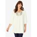 Plus Size Women's Embellished Georgette Tunic by Roaman's in Ivory Paisley Embellishment (Size 26 W)