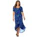 Plus Size Women's Stretch Knit Flounce Hem Maxi Dress by Jessica London in Dark Sapphire Playful Paisley (Size 24 W) Soft & Lightweight Long Length