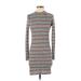 Forever 21 Casual Dress - Bodycon Mock Long sleeves: Gray Print Dresses - Women's Size Small