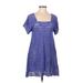 Nanette Lepore Casual Dress - Mini Square Short sleeves: Blue Solid Dresses - Women's Size Medium