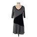 Sweet Journey Casual Dress - Shift V Neck 3/4 sleeves: Gray Color Block Dresses - Women's Size Small