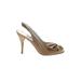 Stuart Weitzman Heels: Slingback Stilleto Cocktail Party Gold Print Shoes - Women's Size 6 1/2 - Peep Toe