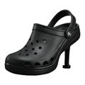 Pride of Woman Holes in Women's High-Heeled Slippers Clogs, Adult Heel Classic Clog Footwear, Black, 5.5