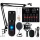 Podcast Equipment Bundle, BM-800 Mic Kit with Live Sound Card, Adjustable Mic Suspension Scissor Arm, Metal Shock Mount and Double-Layer Pop Filter for Studio Recording & Broadcasting (Black)