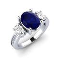 Blue Sapphire Brilliant Cut Octagon 9x7mm Three Stone Ring | Sterling Silver 925 With Rhodium Plated | Beautiful Three Stone Brilliant Cut Ring For Woman's And Girls (Q)