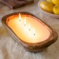 Wooden Dough Bowl Candle 10 Inch, Wooden Dough Bowl Soy Candle, Farmhouse Dough Bowl Candles for Table, Wood Bowl Candle Boat 4 Wick, Wooden Candle Bowl Decor