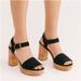 Free People Shoes | Free People Brooke Cork Ankle Strap Suede Platform Sandal Black Size 39 Us 9 | Color: Black | Size: 9