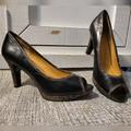 Nine West Shoes | Nine West Chassy Peep Toe Black & Snakeskin Leather Pump Sz 9.5 | Color: Black/Brown | Size: 9.5