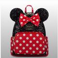 Disney Bags | Minnie Mouse Mini Backpack. | Color: Black/Red | Size: Os
