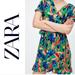 Zara Dresses | New Zara Floral Dress Wrap Mini Ruffles Bright Green Red Blue Vacation Tropical | Color: Blue/Green | Size: S