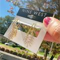 Nine West Jewelry | Nine West Gold Tone Flower Leaves Crystal Earrings Loops Ears Of Wheat Drops | Color: Gold/White | Size: Os