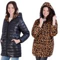 Jessica Simpson Jackets & Coats | Nwt $135 Jessica Simpson Reversible 2-In-1 Puffer/Leopard Fur Print Coat Black L | Color: Black/Tan | Size: L