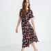 Madewell Dresses | Madewell Womens Size 4 Dress Peekaboo Sleeve Midi Hillside Daisies Faux Wrap | Color: Blue/Red | Size: 4