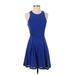 Teeze Me Casual Dress - Mini High Neck Sleeveless: Blue Print Dresses - Women's Size Small