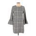 Trafaluc by Zara Casual Dress - Mini Crew Neck 3/4 sleeves: Gray Plaid Dresses - Women's Size Small