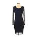 Carmen Carmen Marc Valvo Cocktail Dress - Bodycon Scoop Neck Long sleeves: Black Solid Dresses - Women's Size Small