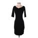 Victoria's Secret Casual Dress - Bodycon V Neck 3/4 sleeves: Black Solid Dresses - Women's Size X-Small