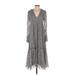 Joie Casual Dress - A-Line V-Neck Long sleeves: Gray Dresses - Women's Size 2X-Small